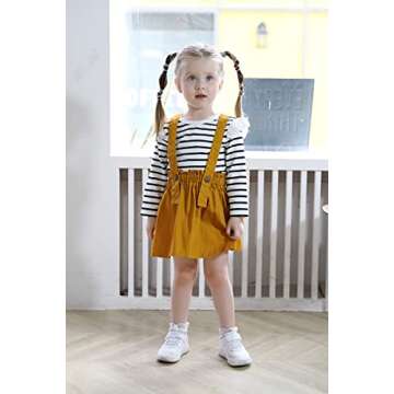 YOUNGER STAR Toddler Baby Girl Fall Outfits Long Sleeve T-shirt Top Suspender Skirt Overalls Toddler...