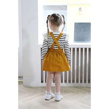 YOUNGER STAR Toddler Baby Girl Fall Outfits Long Sleeve T-shirt Top Suspender Skirt Overalls Toddler Girls Clothing Sets(4-5T,Yellow & T-shirt)