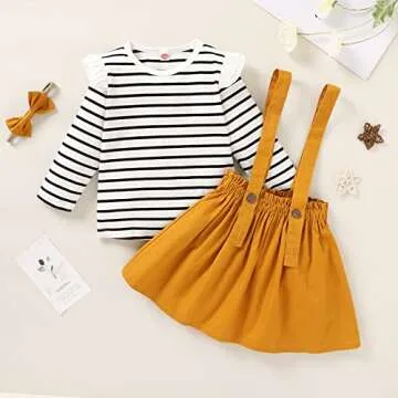 YOUNGER STAR Toddler Baby Girl Fall Outfits Long Sleeve T-shirt Top Suspender Skirt Overalls Toddler Girls Clothing Sets(4-5T,Yellow & T-shirt)
