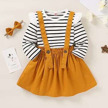 YOUNGER STAR Toddler Baby Girl Fall Outfits Long Sleeve T-shirt Top Suspender Skirt Overalls Toddler Girls Clothing Sets(4-5T,Yellow & T-shirt)