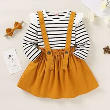 YOUNGER STAR Toddler Baby Girl Fall Outfits Long Sleeve T-shirt Top Suspender Skirt Overalls Toddler Girls Clothing Sets(4-5T,Yellow & T-shirt)