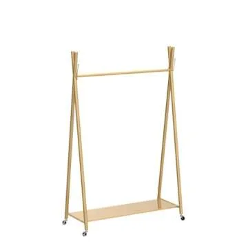 FURVOKIA Modern Simple Heavy Duty Metal X Type Rolling Garment Rack with Wheel,Retail Display Clothing Rack, Floor-Standing Shoes Bags Clothes Organizer Storage Shelves (Gold, 47.2" L)