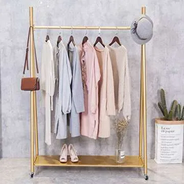 FURVOKIA Modern Simple Heavy Duty Metal X Type Rolling Garment Rack with Wheel,Retail Display Clothing Rack, Floor-Standing Shoes Bags Clothes Organizer Storage Shelves (Gold, 47.2" L)