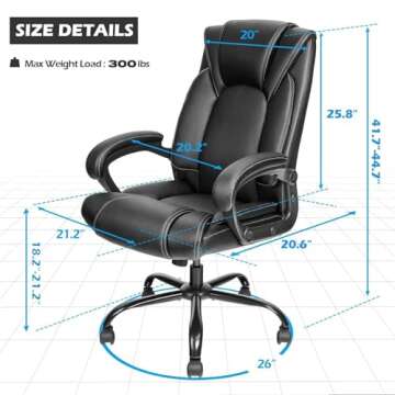 OUTFINE Office Chair Executive Office Chair Desk Chair Computer Chair with 5-Year hydrolysis-Resistant Leather Spring Cushion Ergonomic Support Tilting Function Upholstered in Bonded Leather Black