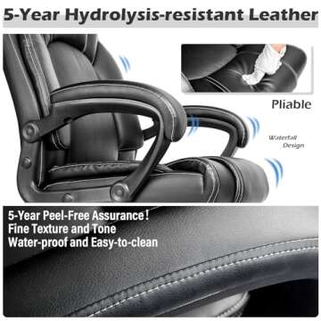 OUTFINE Office Chair Executive Office Chair Desk Chair Computer Chair with 5-Year hydrolysis-Resistant Leather Spring Cushion Ergonomic Support Tilting Function Upholstered in Bonded Leather Black