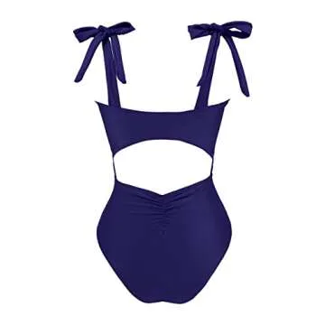 SuperPrity Bathing Suit for Women Tummy Control Cutout One Piece Swimsuits Square Neck Button Monokini Swimwear-L,Navy Blue