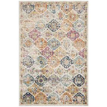 SAFAVIEH Madison Collection Accent Rug - 4' x 6', Cream & Multi, Boho Chic Distressed Design, Non-Sh...