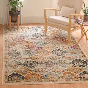 SAFAVIEH Madison Collection Accent Rug - 4' x 6', Cream & Multi, Boho Chic Distressed Design, Non-Shedding & Easy Care, Ideal for High Traffic Areas in Entryway, Living Room, Bedroom (MAD611B)