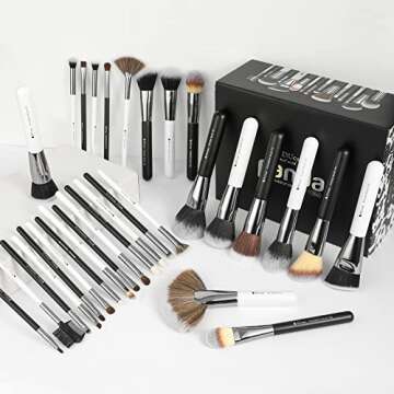 DUcare Professional Makeup Brushes, 31Pcs Panda Series Makeup Brush Set Christmas Gifts Kabuki Foundation Blending Face Powder Blush Concealers Eye Shadows With Leather Case Organizer