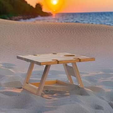 SASIDO Portable Wine Picnic Table, Acacia Wood, Larger Tray Foldable, Charcuterie Board, Wine Gift, Decoration for Romantic Camping, Engagement Party, Concerts at Park, Glamping, Wood Color