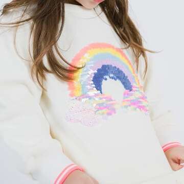 Girls Rainbow Sequin Dress Cotton Toddler Boden Dresses Ivory