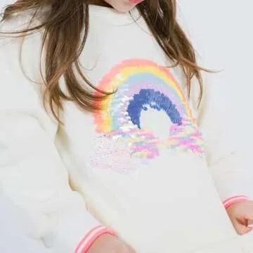 Girls Rainbow Sequin Dress Cotton Toddler Boden Dresses Ivory