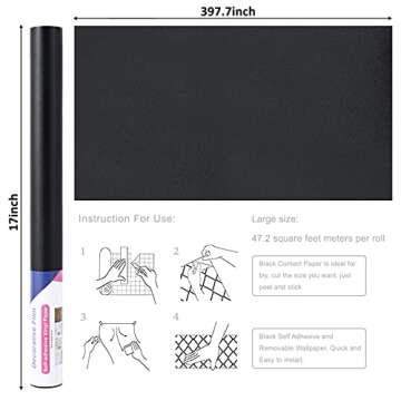 Arthome 17''x393'' Black Wallpaper, Peel and Stick Wallpaper, Matte Black Contact Paper Self-Adhesive and Removable Wallpaper Waterproof Contact Paper for Cabinets Countertops Wall Covering