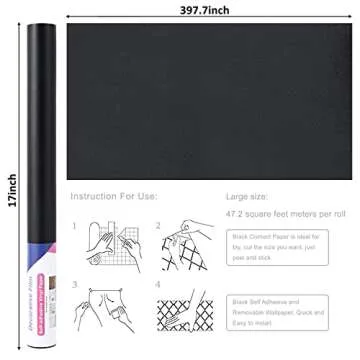 Arthome 17''x393'' Black Wallpaper, Peel and Stick Wallpaper, Matte Black Contact Paper Self-Adhesive and Removable Wallpaper Waterproof Contact Paper for Cabinets Countertops Wall Covering