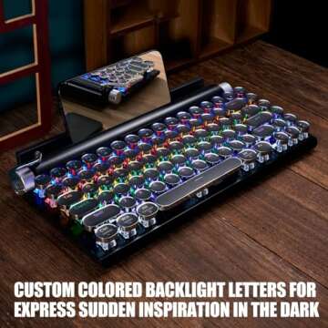 7KEYS Typewriter Keyboard Wireless Retro Style, Vintage Classical Mechanical Keyboard with Bluetooth for IPAD PC/Laptop Mac/Phone (Black)