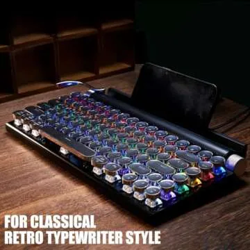 7KEYS Typewriter Keyboard Wireless Retro Style, Vintage Classical Mechanical Keyboard with Bluetooth for IPAD PC/Laptop Mac/Phone (Black)