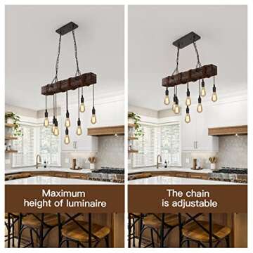 KEESFU 8-Lights Rustic Chandeliers - Farmhouse Wooden Ceiling Pendant Light