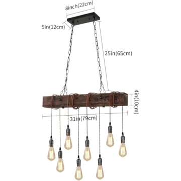 KEESFU Rustic 8-Lights Chandelier for Dining Rooms
