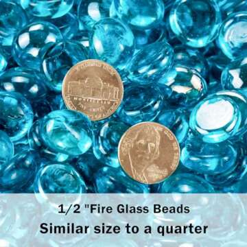 Grisun 1/2 Inch Caribbean Blue Fire Glass Beads for Fire Pit - 10 Pound Reflective Round Glass, Decorative for Natural or Propane Fireplace, Fire Table, Fish Tank, Vase Fillers and Landscaping