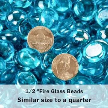 Grisun 1/2 Inch Caribbean Blue Fire Glass Beads for Fire Pit - 10 Pound Reflective Round Glass, Decorative for Natural or Propane Fireplace, Fire Table, Fish Tank, Vase Fillers and Landscaping