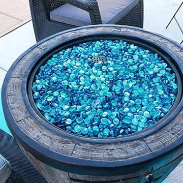 Grisun 1/2 Inch Caribbean Blue Fire Glass Beads for Fire Pit - 10 Pound Reflective Round Glass, Decorative for Natural or Propane Fireplace, Fire Table, Fish Tank, Vase Fillers and Landscaping