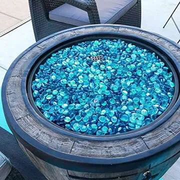 Grisun 1/2 Inch Caribbean Blue Fire Glass Beads for Fire Pit - 10 Pound Reflective Round Glass, Decorative for Natural or Propane Fireplace, Fire Table, Fish Tank, Vase Fillers and Landscaping