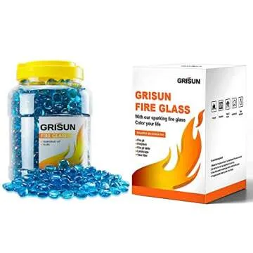 Grisun 1/2 Inch Caribbean Blue Fire Glass Beads for Fire Pit - 10 Pound Reflective Round Glass, Decorative for Natural or Propane Fireplace, Fire Table, Fish Tank, Vase Fillers and Landscaping