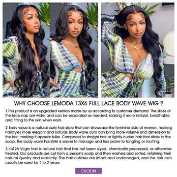 Lemoda 210% Density 13x6 Full Lace Frontal Virgin Human Hair Wigs Body Wave 13x6 HD Transparent Lace Front Wigs Brazilian Pre Plucked With Baby Hair 20Inch