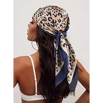 GERINLY Leopard Hair Scarf Silk Head Bandana for Women Lightweight 27" Square Neckerchief Purse Scarf for Sleeping (Khaki Navy)