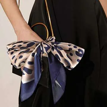 GERINLY Leopard Hair Scarf Silk Head Bandana for Women Lightweight 27" Square Neckerchief Purse Scarf for Sleeping (Khaki Navy)