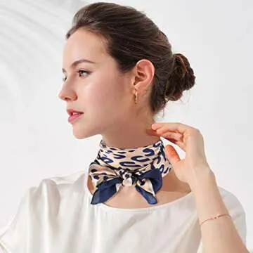 GERINLY Leopard Hair Scarf Silk Head Bandana for Women Lightweight 27" Square Neckerchief Purse Scarf for Sleeping (Khaki Navy)