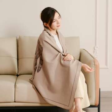 Croker Horse Elegant Wraps Shawl Throw Blanket 24x70'' inches - Luxury Horse Pattern Wool Cashmere Blanket with Buckle for Living Room Leisure Travel