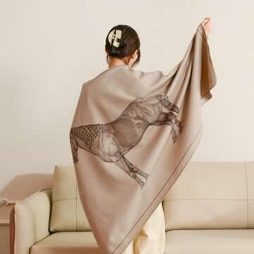 Croker Horse Elegant Wraps Shawl Throw Blanket 24x70'' inches - Luxury Horse Pattern Wool Cashmere Blanket with Buckle for Living Room Leisure Travel
