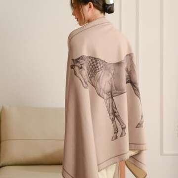 Croker Horse Elegant Wraps Shawl Throw Blanket 24x70'' inches - Luxury Horse Pattern Wool Cashmere Blanket with Buckle for Living Room Leisure Travel