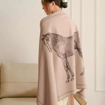 Croker Horse Elegant Wraps Shawl Throw Blanket 24x70'' inches - Luxury Horse Pattern Wool Cashmere Blanket with Buckle for Living Room Leisure Travel