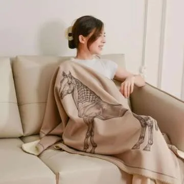 Croker Horse Elegant Wraps Shawl Throw Blanket 24x70'' inches - Luxury Horse Pattern Wool Cashmere Blanket with Buckle for Living Room Leisure Travel