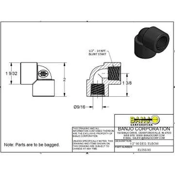 Banjo EL050-90 Polypropylene Pipe Fitting, 90 Degree Elbow, Schedule 80, 1/2" NPT Female