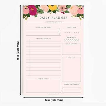 Bliss Collections Daily Planning Pad, To Do List Notebook - Pink Floral - Undated Tear-Off Sheets Notepad - Day or Work Calendar, Organizer, Scheduler for Goals, Tasks, Ideas - 6" x 9", 50 Sheets