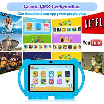 ATMPC Kids Tablet, 7 inch Tablet for Kids, 32GB ROM 3GB RAM Android 11.0 Toddler Tablet with 2.4G WiFi, GMS,Parental Control, Education APP, Dual Camera, Shockproof Case, Blue