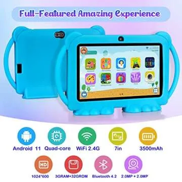 ATMPC Kids Tablet, 7 inch Tablet for Kids, 32GB ROM 3GB RAM Android 11.0 Toddler Tablet with 2.4G WiFi, GMS,Parental Control, Education APP, Dual Camera, Shockproof Case, Blue
