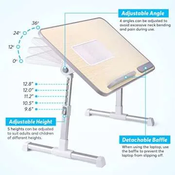 Slendor Laptop Desk Adjustable Laptop Stand Foldable Bed Table Portable Lap Desk Folding Notebook Stand Reading and Writing Holder Breakfast Tray with Drawer and Cooling Fan for Couch Sofa Floor