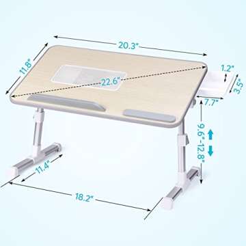 Slendor Laptop Desk Adjustable Laptop Stand Foldable Bed Table Portable Lap Desk Folding Notebook Stand Reading and Writing Holder Breakfast Tray with Drawer and Cooling Fan for Couch Sofa Floor