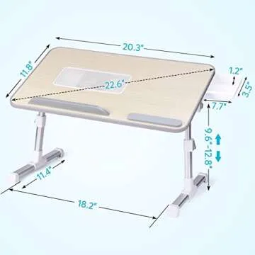 Slendor Laptop Desk Adjustable Laptop Stand Foldable Bed Table Portable Lap Desk Folding Notebook Stand Reading and Writing Holder Breakfast Tray with Drawer and Cooling Fan for Couch Sofa Floor
