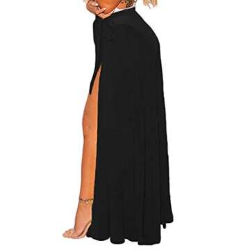CARDYDONY Women's Swimsuit Cover Up Sarong Bikini Swimwear Beach Cover-Ups Wrap Skirt Black Long L-XL