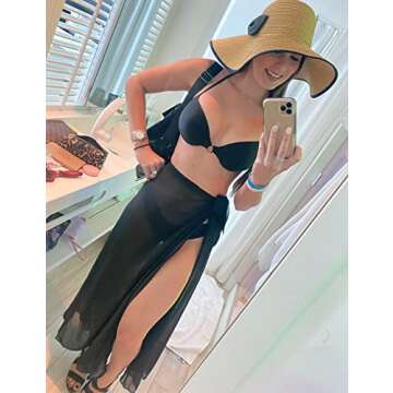 CARDYDONY Women's Swimsuit Cover Up Sarong Bikini Swimwear Beach Cover-Ups Wrap Skirt Black Long L-XL