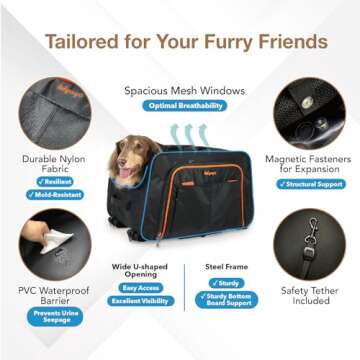 ibiyaya - Expandable Pet Carrier for Dogs and Cats - JetPaw Expandable Pet Carrier for Cats, Dogs, and Rabbits - Airline Approved and Travel Friendly 5 in 1 Dog Carrier - Black and Orange