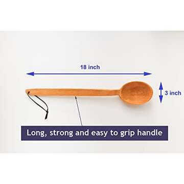 ECOSALL Heavy Duty Large Wooden Spoon 18-inch, Long Handle Cooking Spoon With a Scoop. Nonstick Big ...