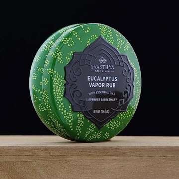 Svasthya Body & Mind Eucalyptus Vapor Rub - Opens Nasal Passages & Moisturizes The Skin, Cough, Stuffy Nose & Congestion Relief, Olive Oil, Beeswax, Lavender, Rosemary - Made in The USA, 2oz