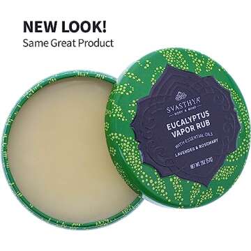 Svasthya Body & Mind Eucalyptus Vapor Rub - Opens Nasal Passages & Moisturizes The Skin, Cough, Stuffy Nose & Congestion Relief, Olive Oil, Beeswax, Lavender, Rosemary - Made in The USA, 2oz