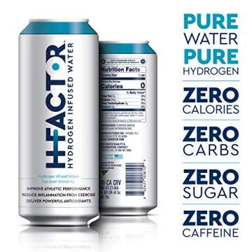 H Factor Hydrogen Water Can (12 Pack), Workout Recovery Drink, Contains Molecular Hydrogen to Support Athletic Performance